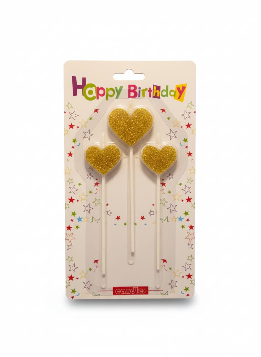 Heart Shaped Glitter Birthday Candles (Pack of 3)