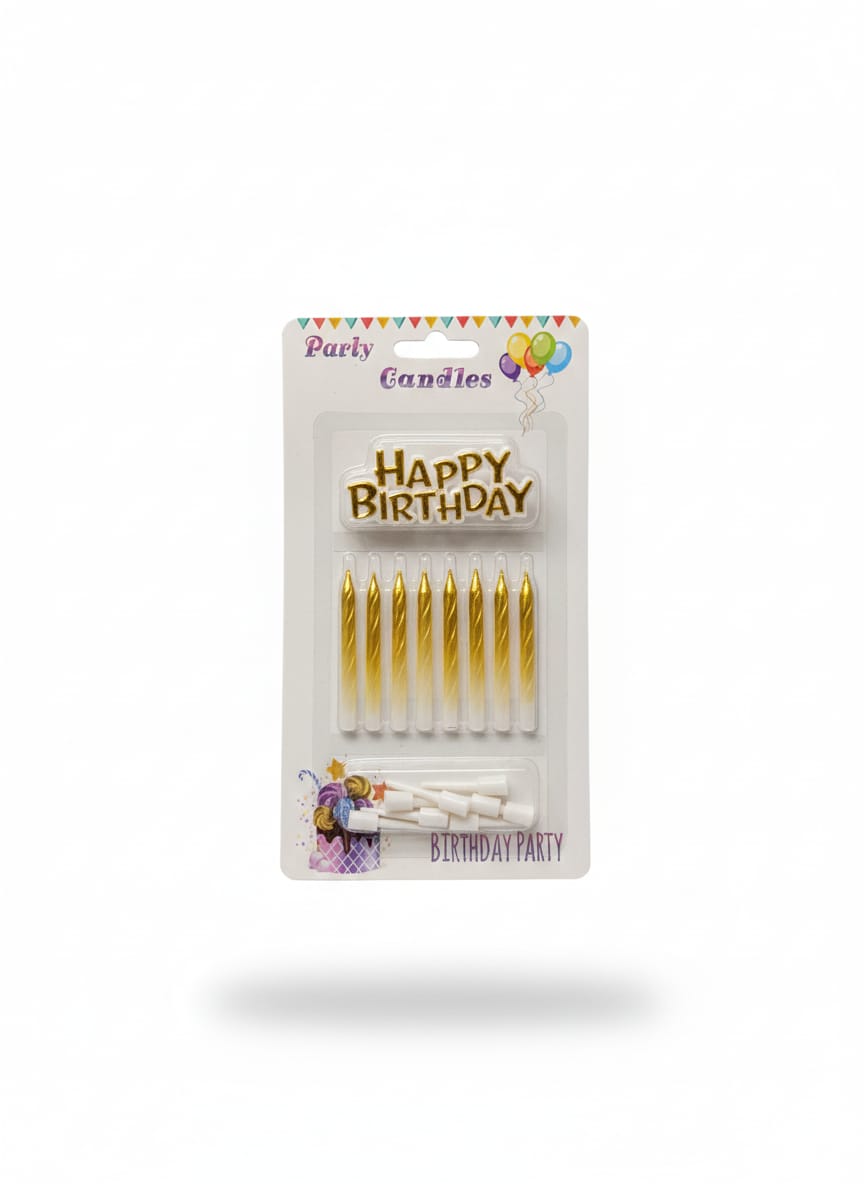 Happy birthday Metallic Candle Set (pack of 6)
