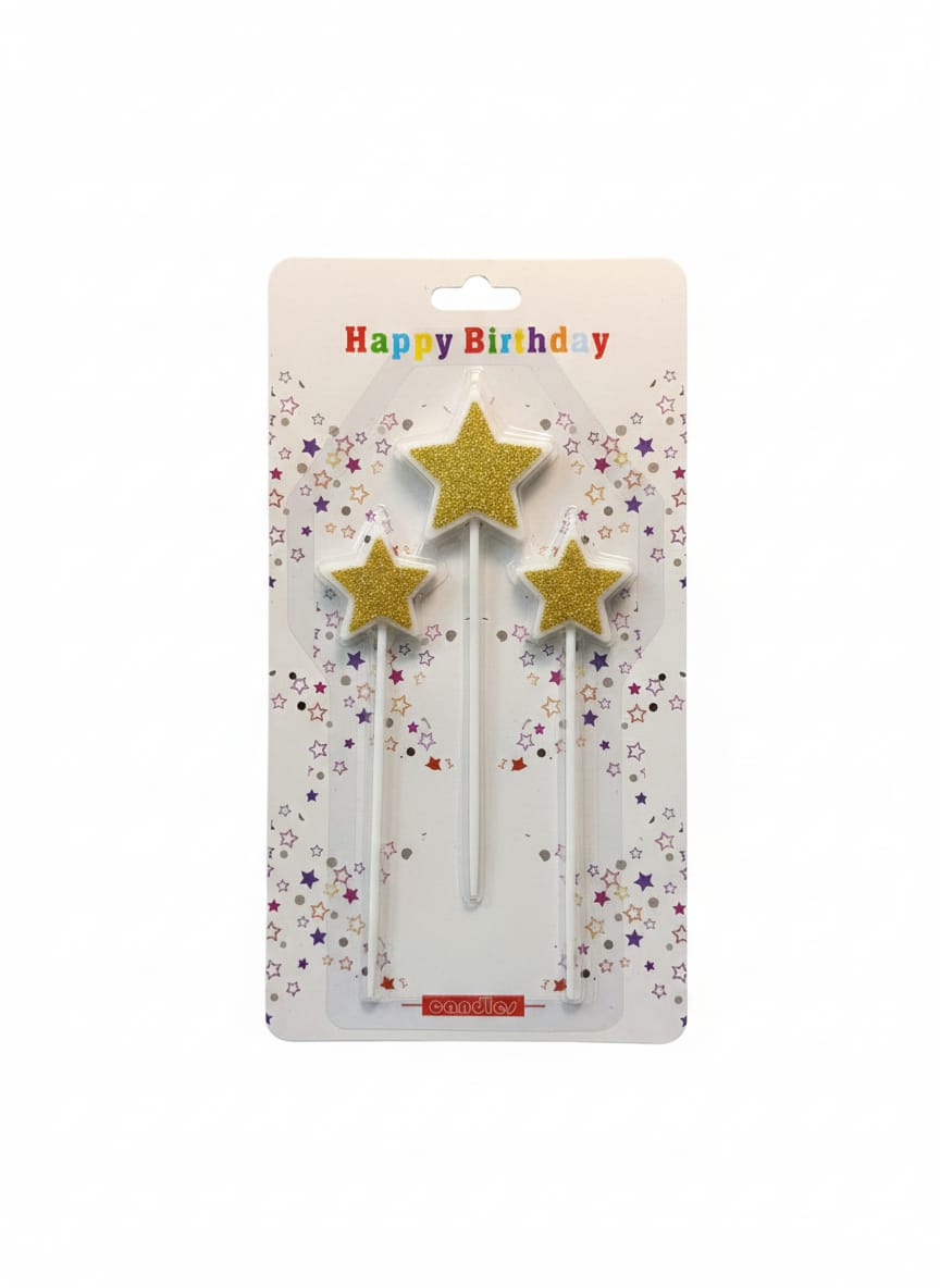Star Candle Party Cake Decoration Pencil Candle (Pack of 3)