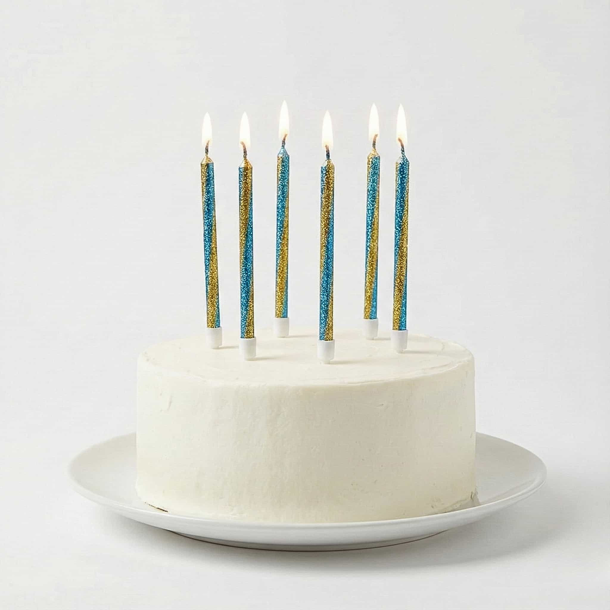 Gold Shades Glitter Birthday Cake Candles With White Plastic Holders | Available in 3 Different Shades | Pack of 6