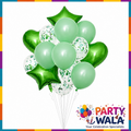 Green and mint balloon bouquet set with heart, star and confetti balloons