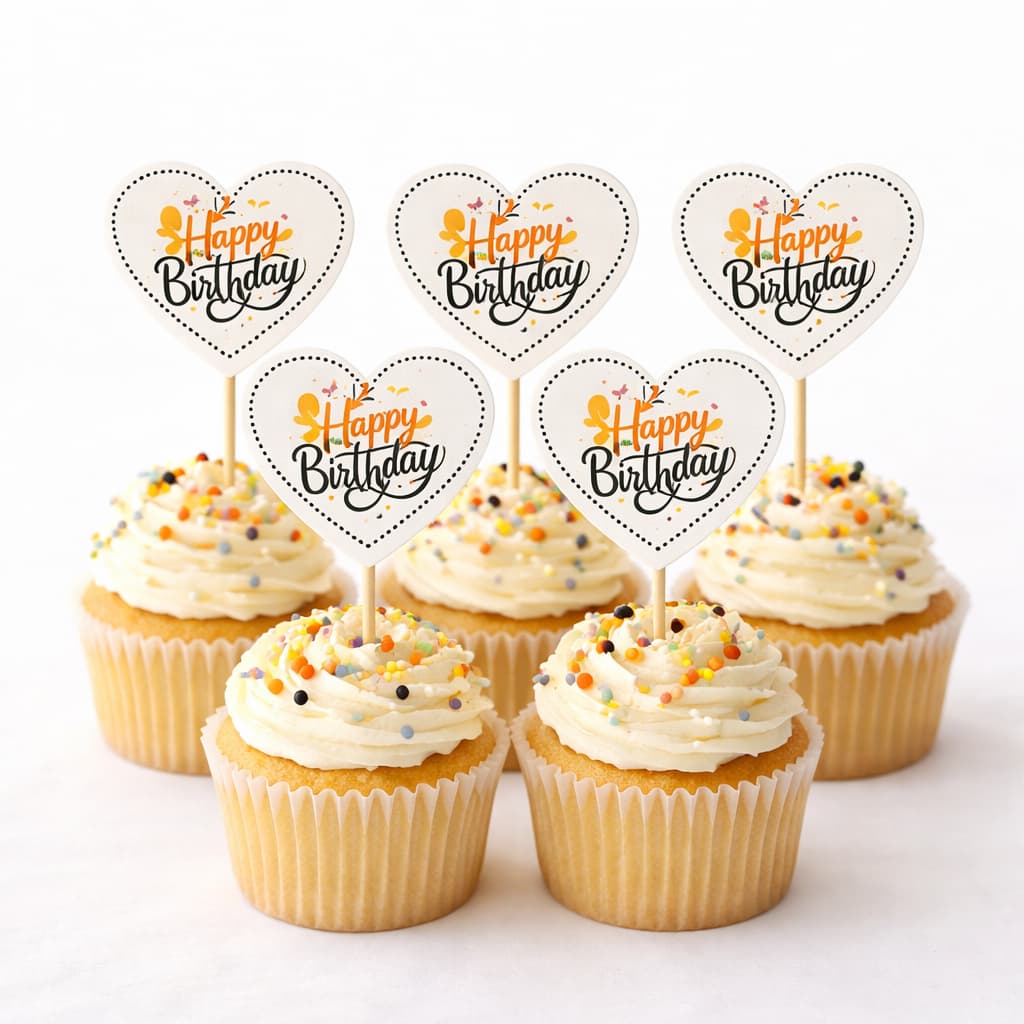 Happy Birthday Cup Cake Topper for Party and Decoration