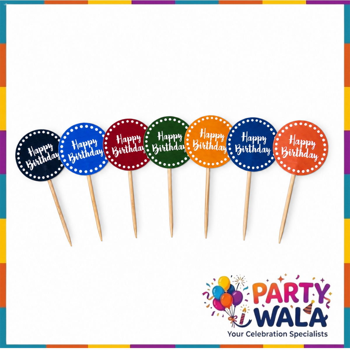 Happy Birthday cupcake toppers pack of 10 multicolor Party Wala