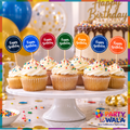 Happy Birthday cupcake toppers decorating cupcakes at a birthday party