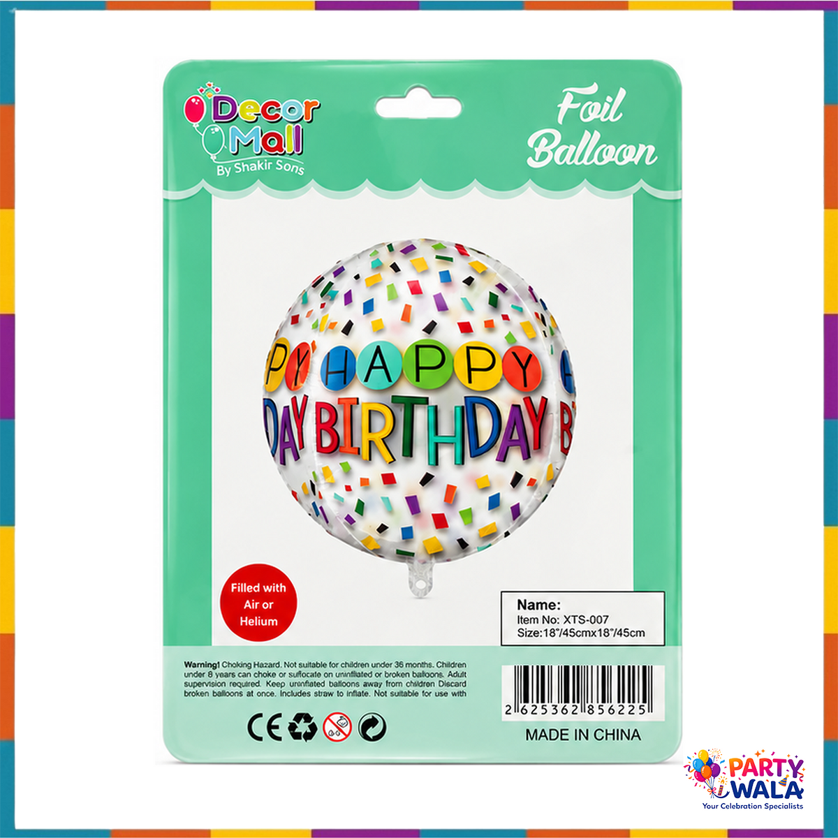 Decor Mall Happy Birthday 18-inch foil balloon mint green retail pack, fill with air or helium