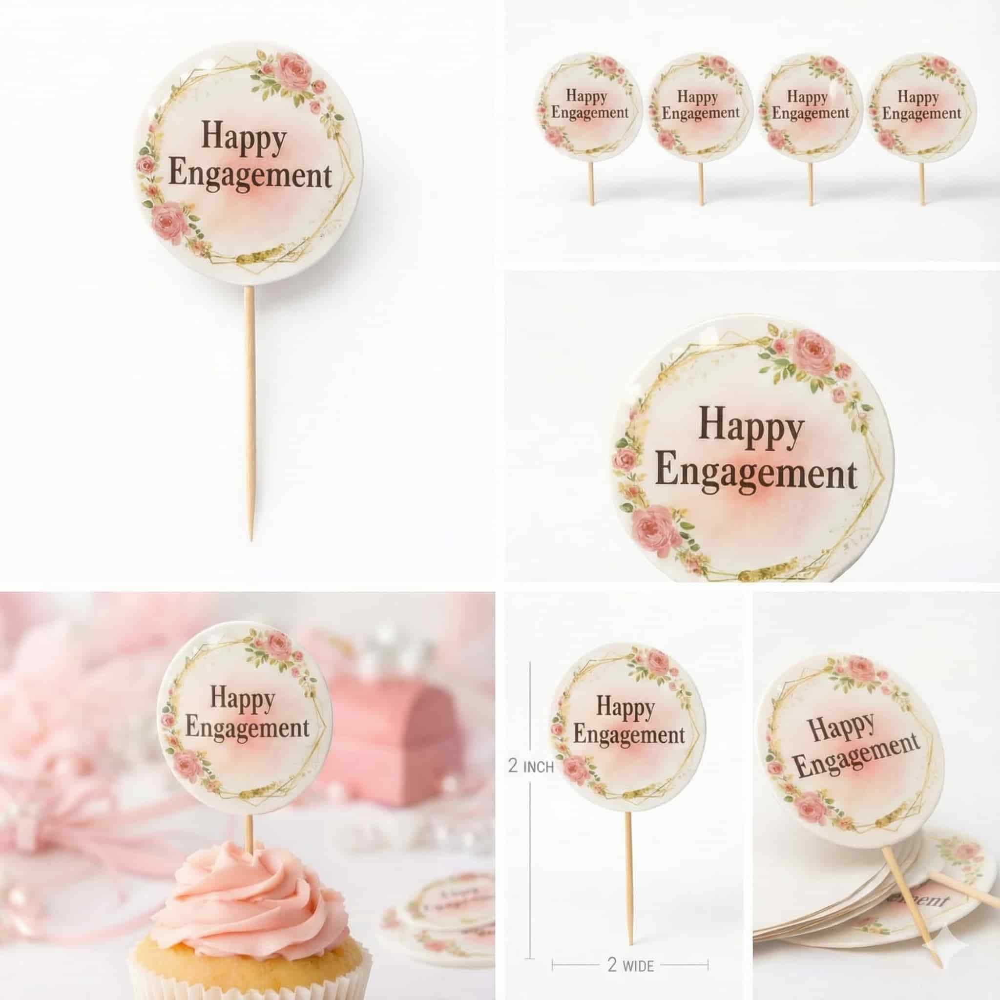 Small Happy Engagement Mithai / Cup Cake Toppers For Dessert Decoration & Celebration