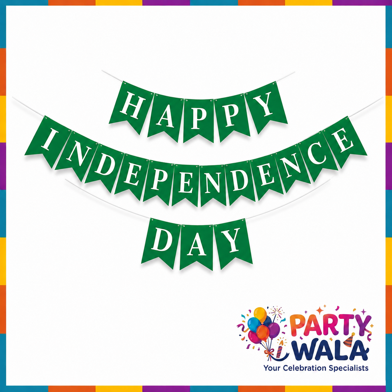 Happy Independence Day green banner decoration for 14 August