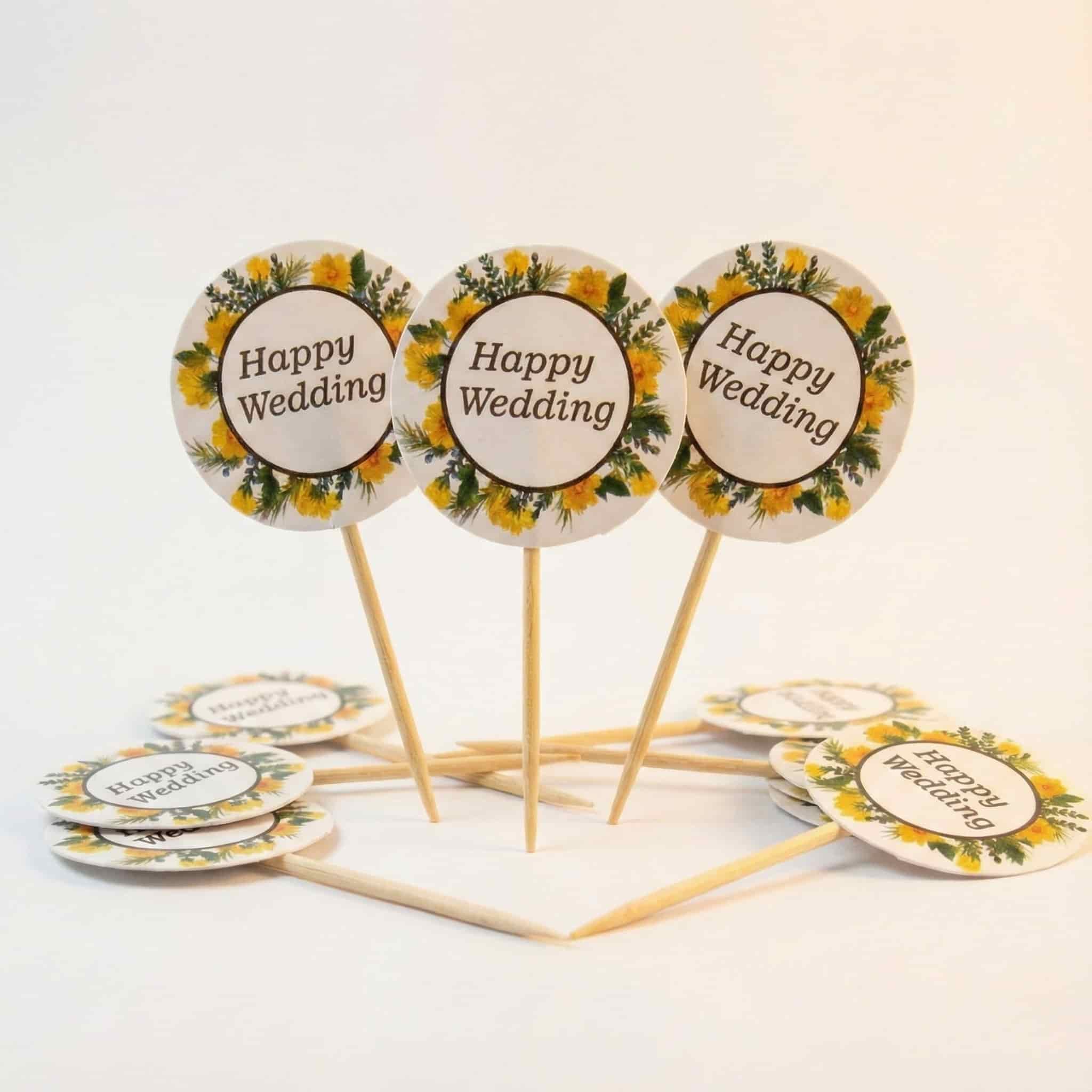 Happy Wedding Cake/Cup-cake Toppers (Pack of 10)