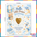 Hello Little Prince baby boy chocolate thank you card 4 x 5 inches with custom date printing