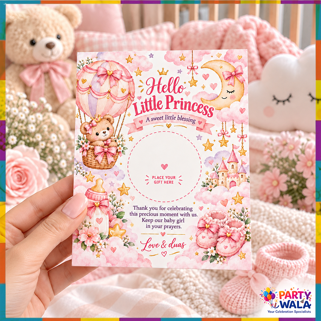 Hello Little Princess baby girl gift favor card 4 x 5 inches lifestyle view