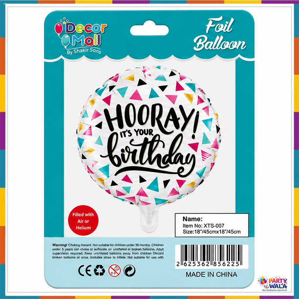 Decor Mall Hooray It's Your Birthday 18-inch round foil balloon packet