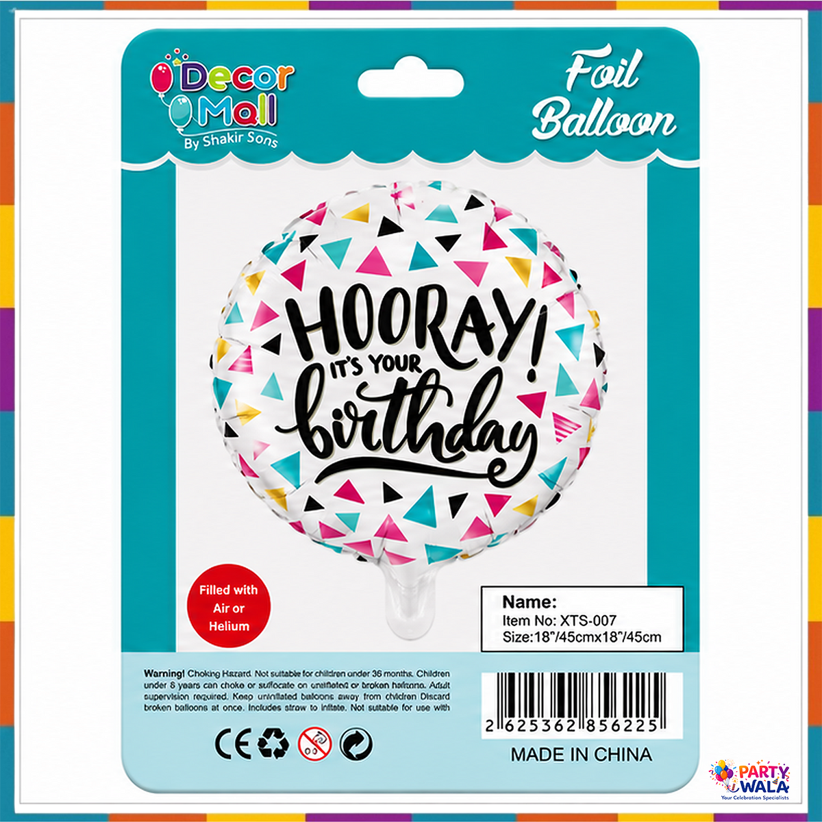 Decor Mall Hooray It's Your Birthday 18-inch round foil balloon packet
