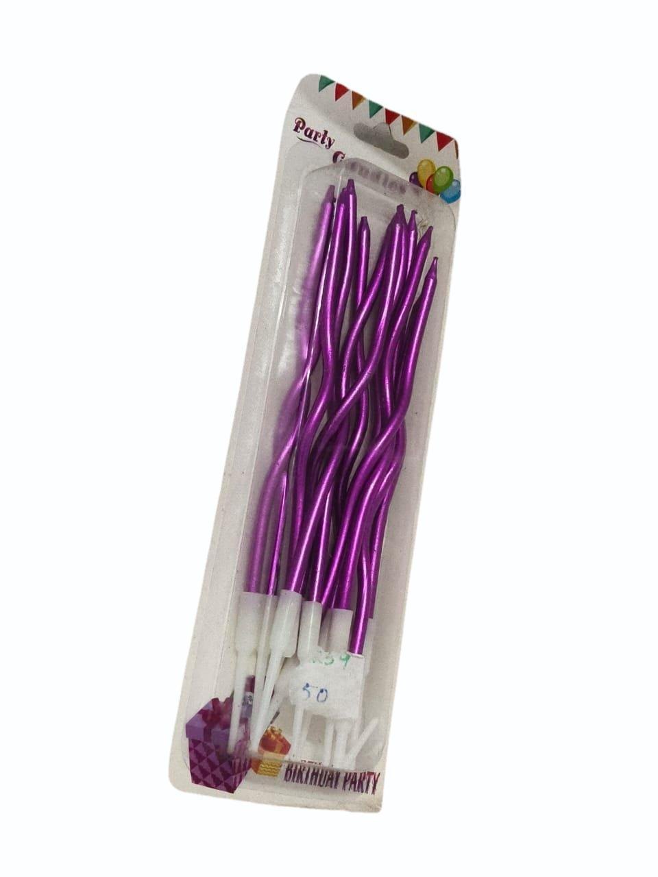 Chrome Finished Curly Long Candles in 5 Colors for Cakes Decoration | Pack of 12