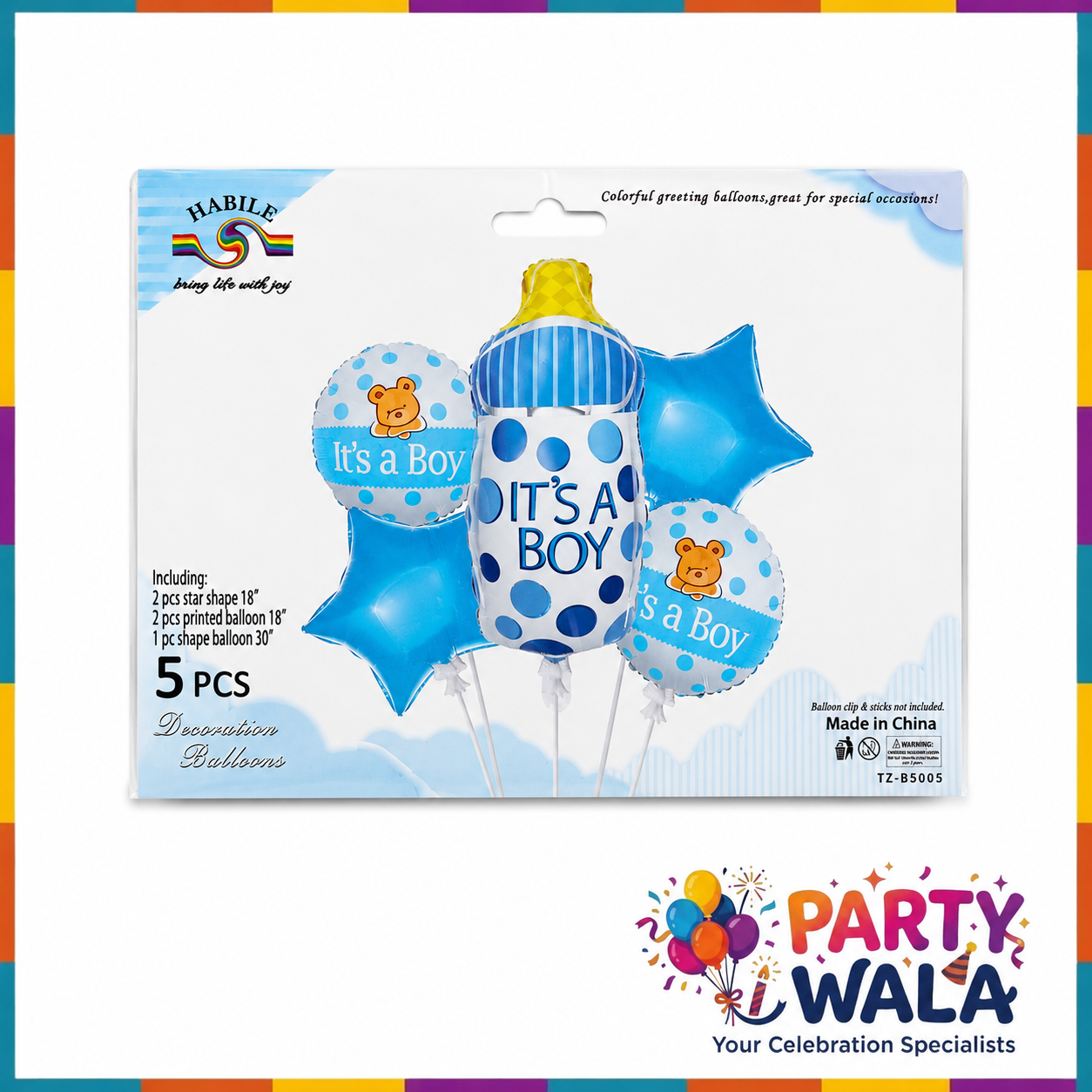 Its a Boy Baby Bottle Foil Balloons 5 Pcs Set