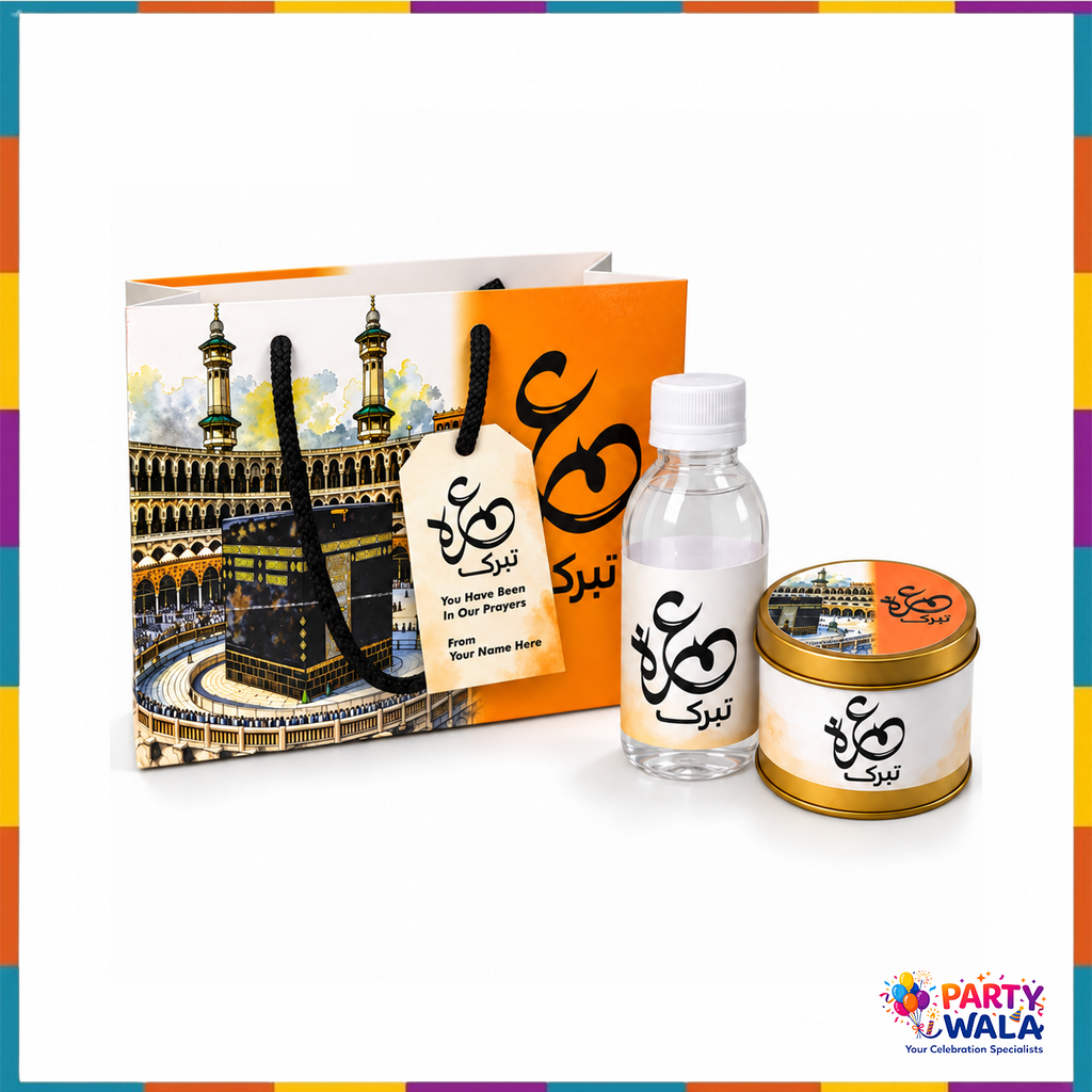 Orange Kaaba Umrah Mubarak Tabarruk Gift Set (Small Tin Box 125g)