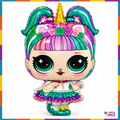 LOL inspired unicorn doll rainbow hair character foil balloon 35 inch front image