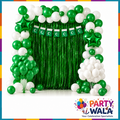 Pakistan flag green and white balloon arch decoration theme with green foil curtain and star balloons