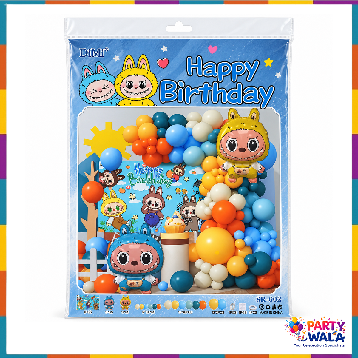 DiMi SR-602 bunny birthday balloon decoration kit packaging