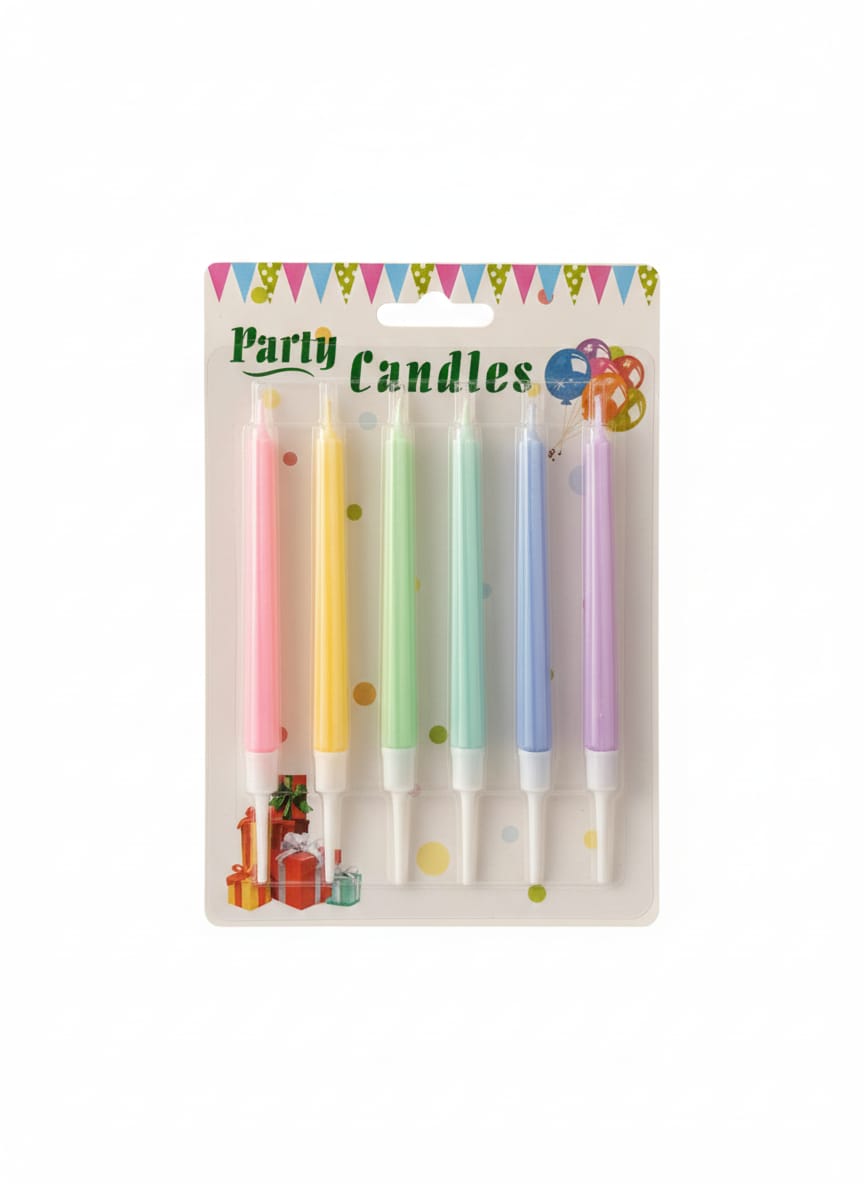 Pastel Colored Pencil Shaped Party Candles (Pack of 6)