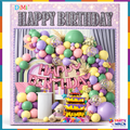 75 pieces pastel rainbow happy birthday balloon decoration kit with pink foil letters, rainbow confetti balloons and tiered cake foil balloon