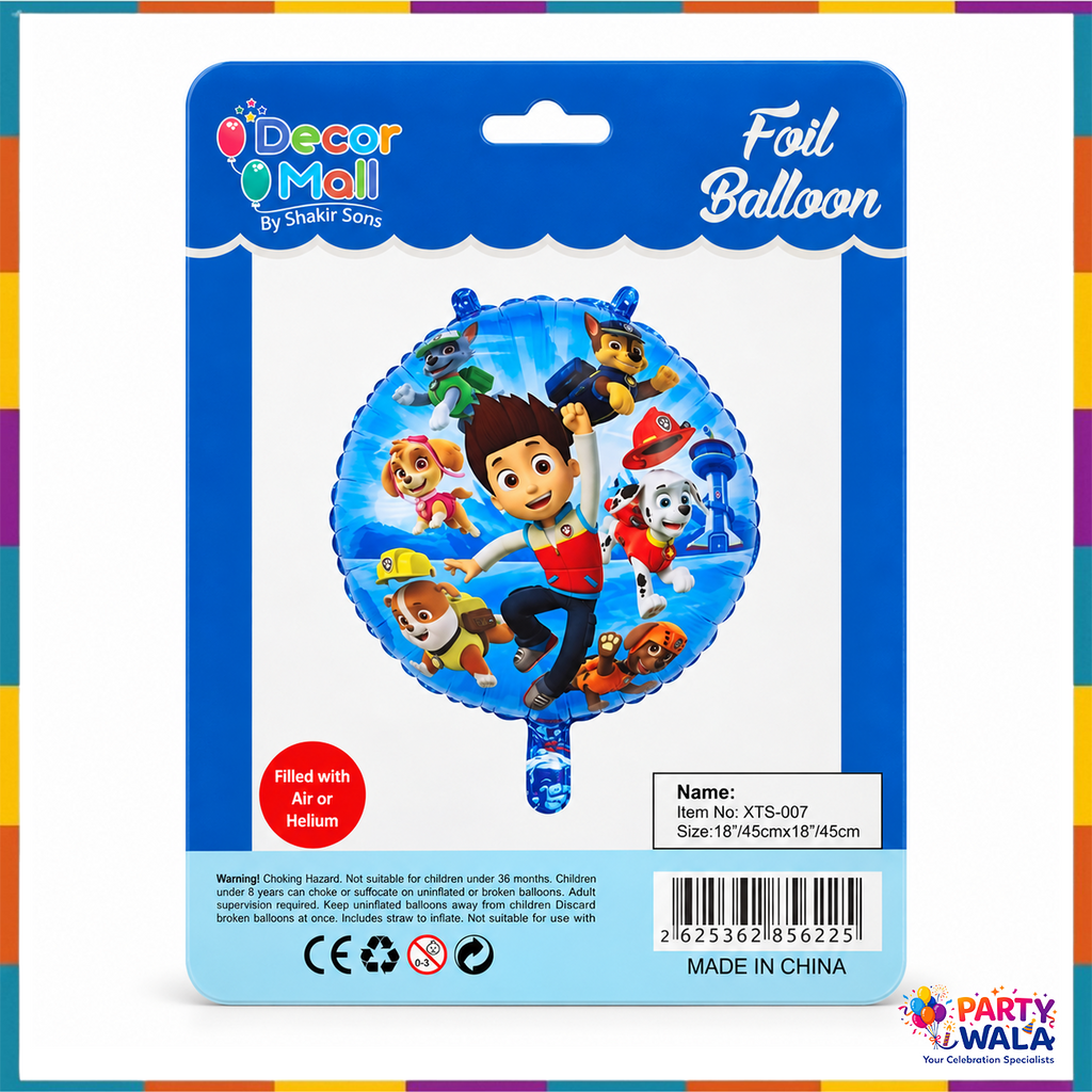PAW Patrol 18 x 18 inch foil balloon Decor Mall packaging, 1 piece, air or helium inflation