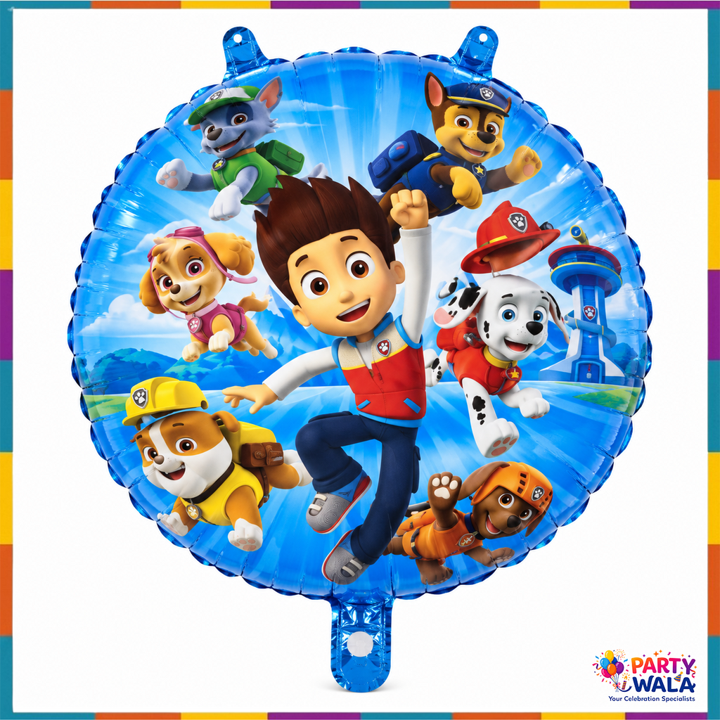 PAW Patrol 18 inch blue round foil balloon featuring Ryder and rescue pups for kids birthday party