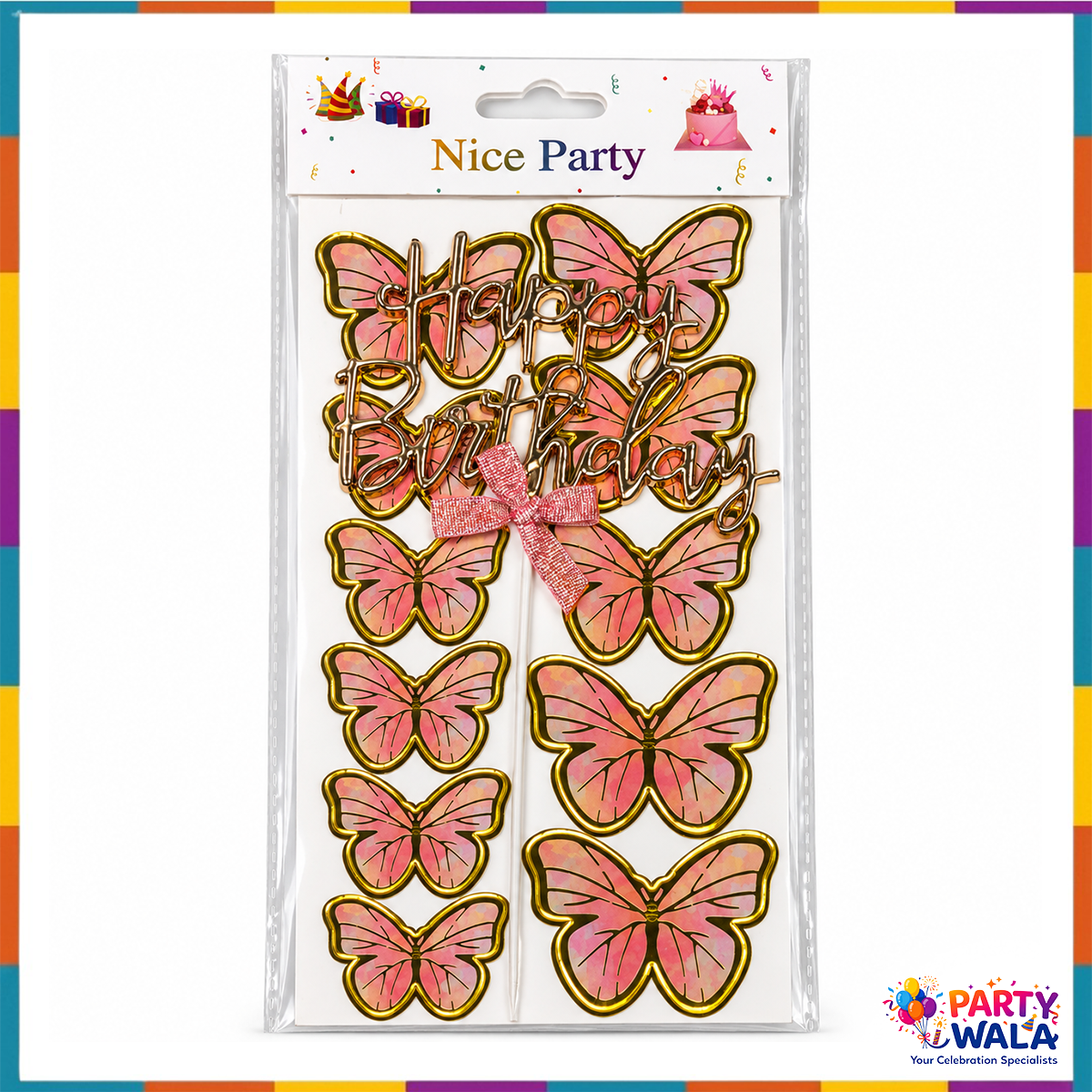 Nice Party butterfly Happy Birthday cake topper set in its package