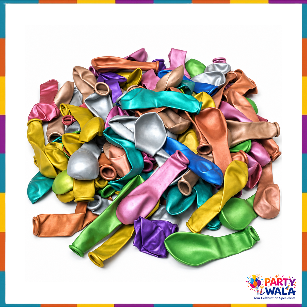 Uninflated Qiao Bo metallic balloons in assorted colours