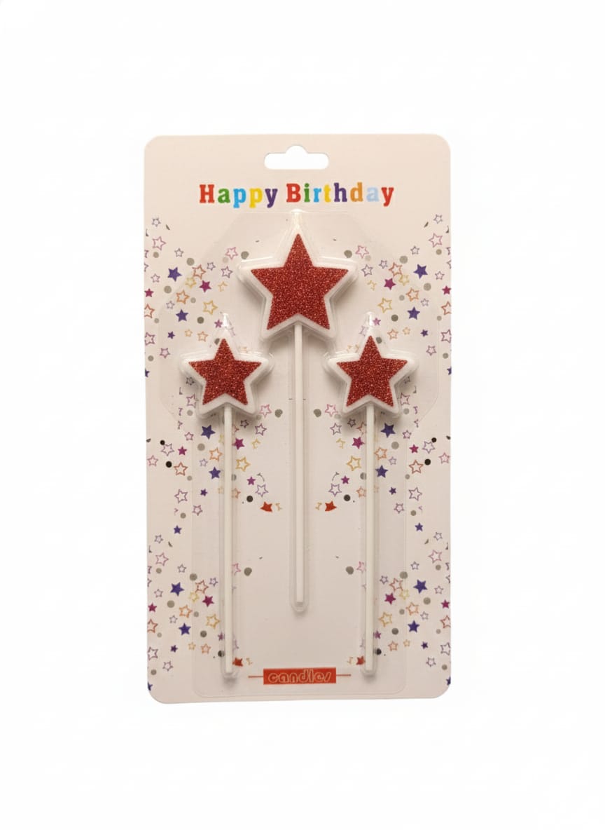 Star Candle Party Cake Decoration Pencil Candle (Pack of 3)