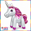 Shimmering Silver Unicorn Foil Balloon with pink mane and tail