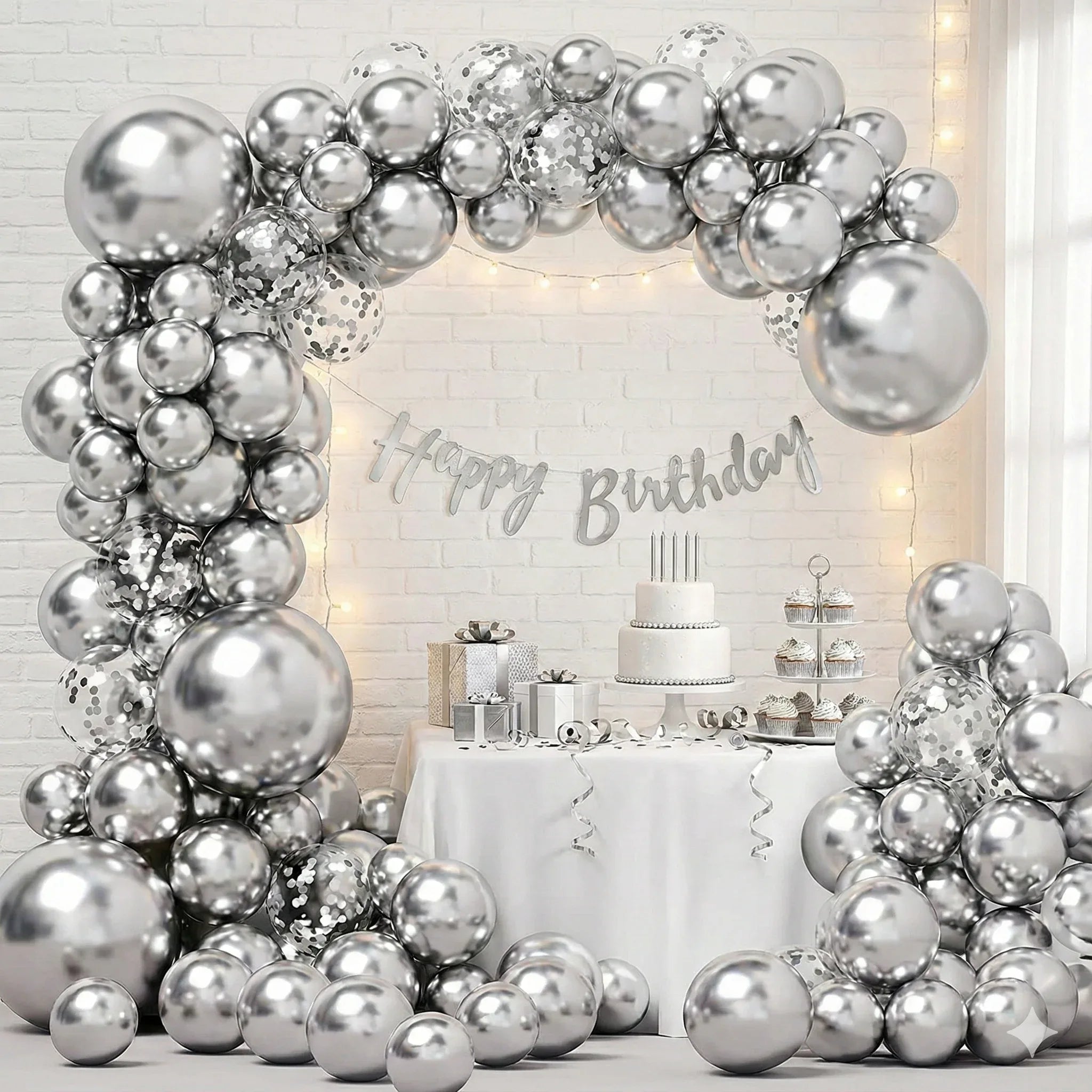 Stunning Silver Metallic Birthday Decor Bundle (100 Pcs) - Party Wala