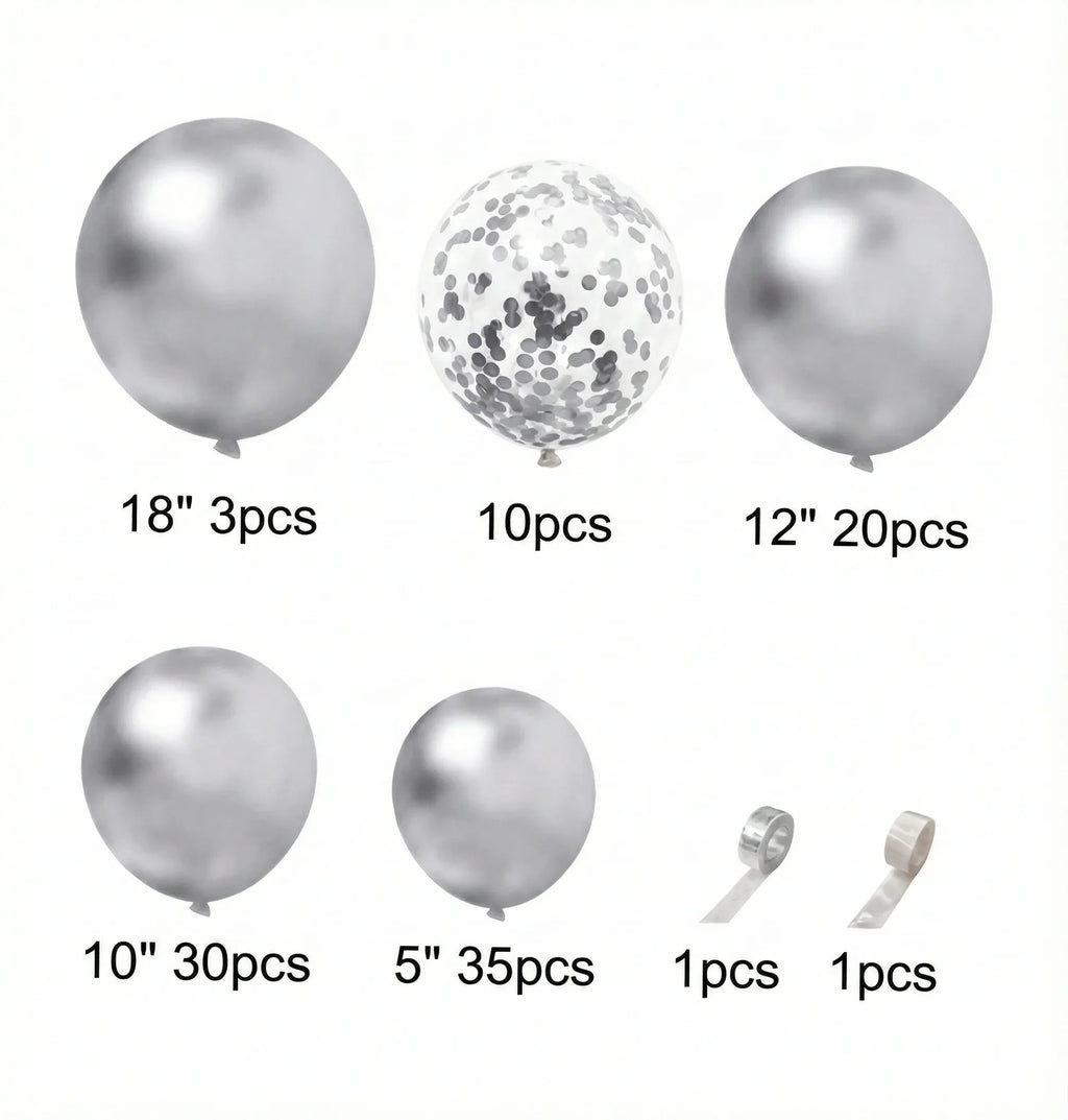 Stunning Silver Metallic Birthday Decor Bundle (100 Pcs) - Party Wala