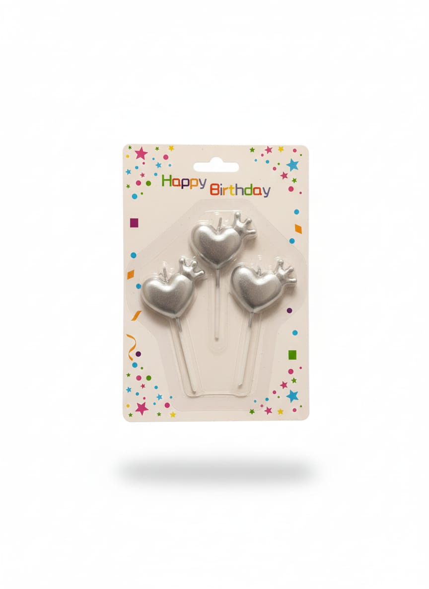 Chrome Heart Party Candle For BIrthday Cake Decoration