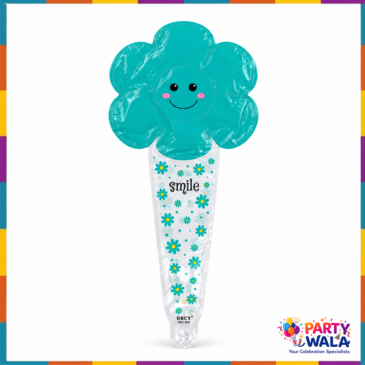 Smile Flower Foil Balloon DBCY-1026 turquoise flower and floral cone design