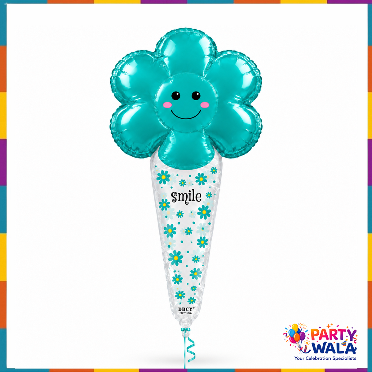 Smile Flower Foil Balloon DBCY-1026 turquoise 24 x 48 inch party balloon
