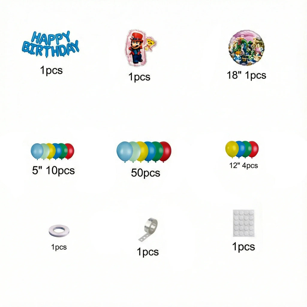 Super Mario Theme Birthday Decoration Kit (70 Pcs) - Party Wala