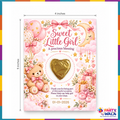 Sweet Little Girl baby girl chocolate favor card 4 x 5 inches with custom date printing