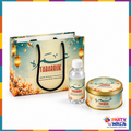 Teal and gold floral lantern Umrah Tabarruk set with matching bag, bottle and 250g tin