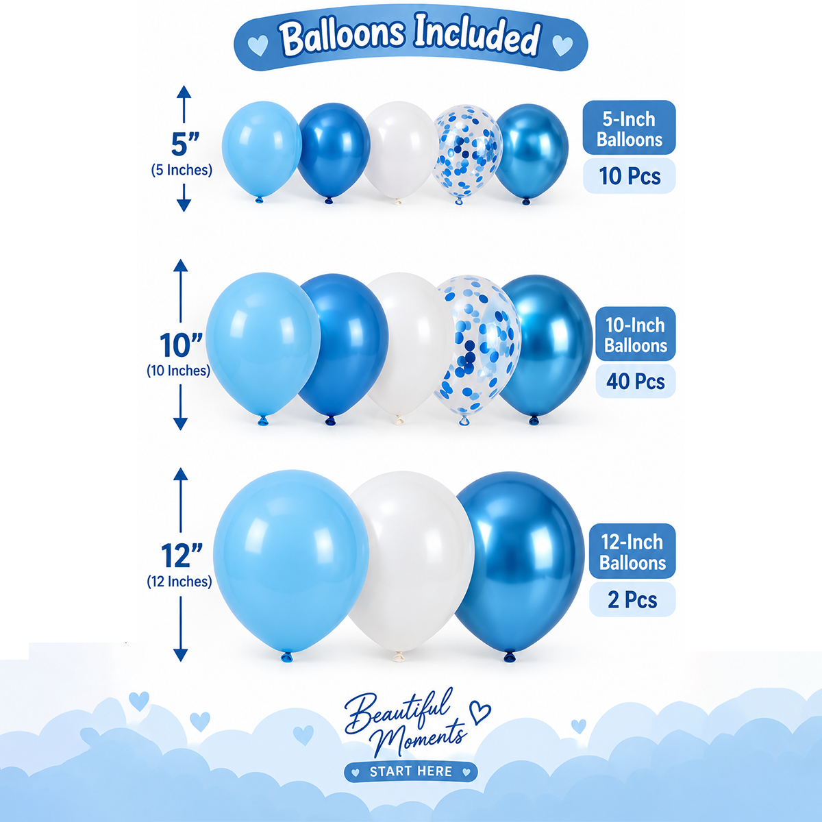 Welcome Baby Boy theme set balloon sizes and quantities