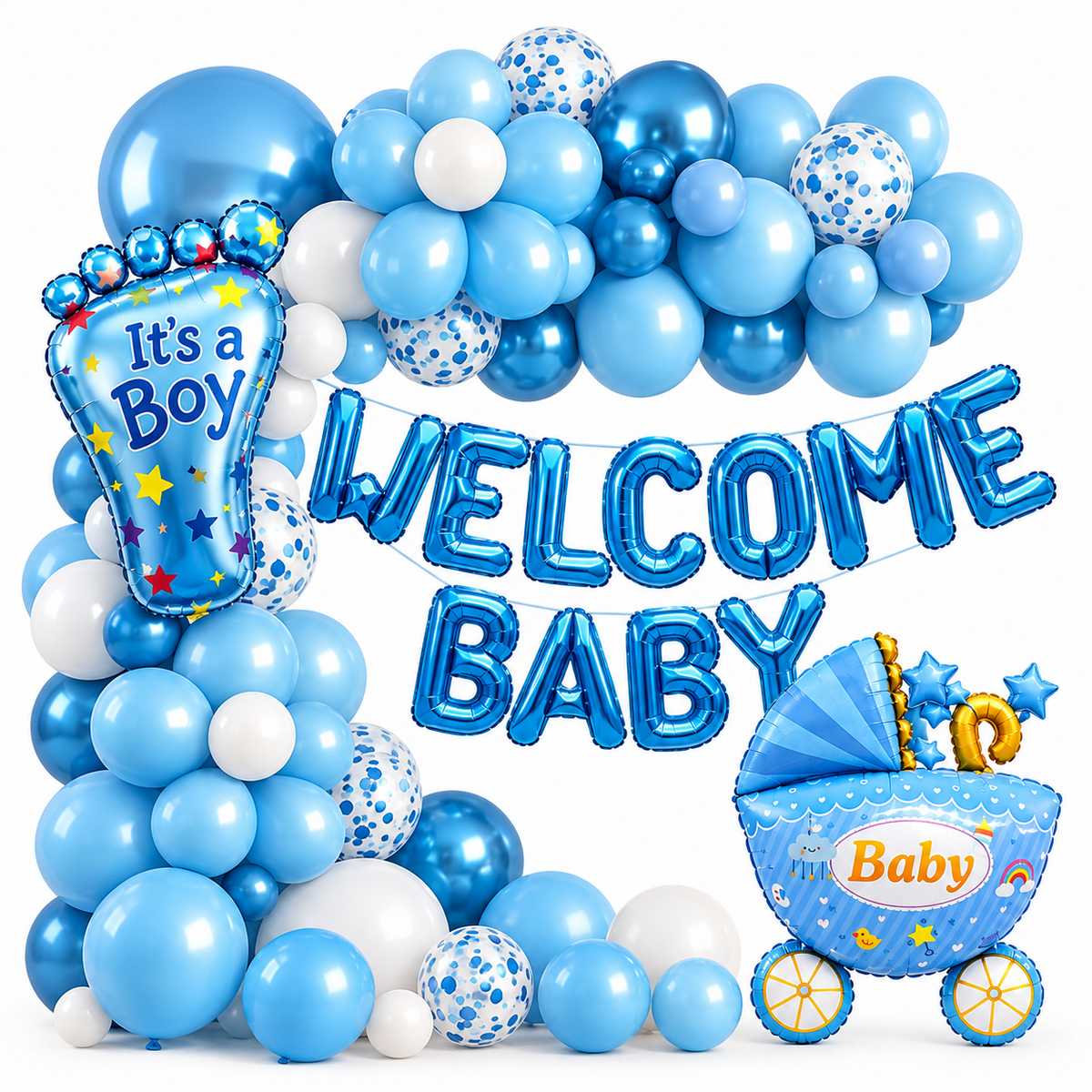 Welcome Baby Boy balloon decoration set detail image