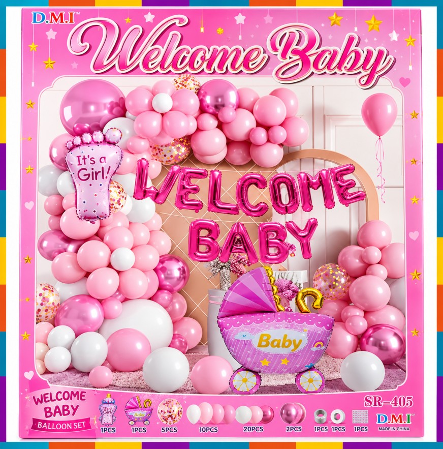 Welcome Baby Girl balloon decoration kit SR-405 pink party decoration set