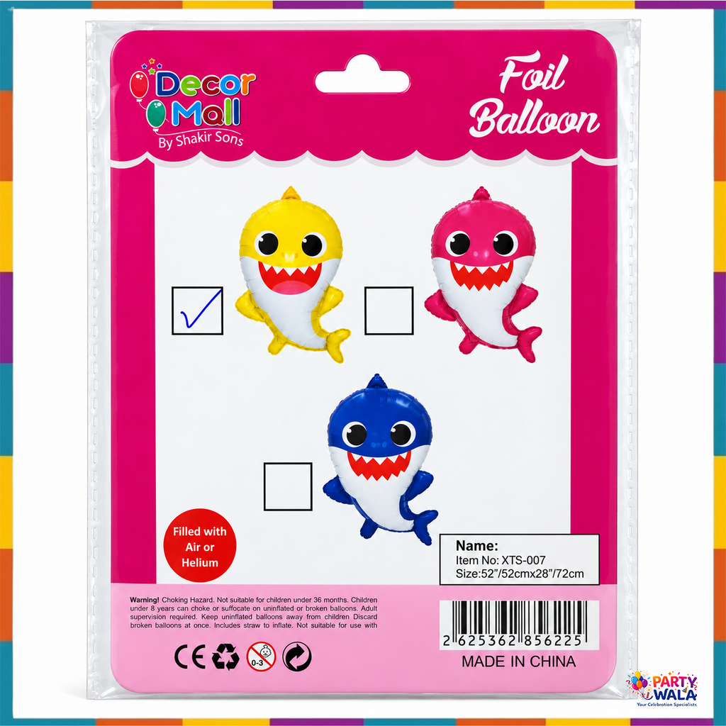 Decor Mall yellow Baby Shark foil balloon retail pack with selected yellow colour
