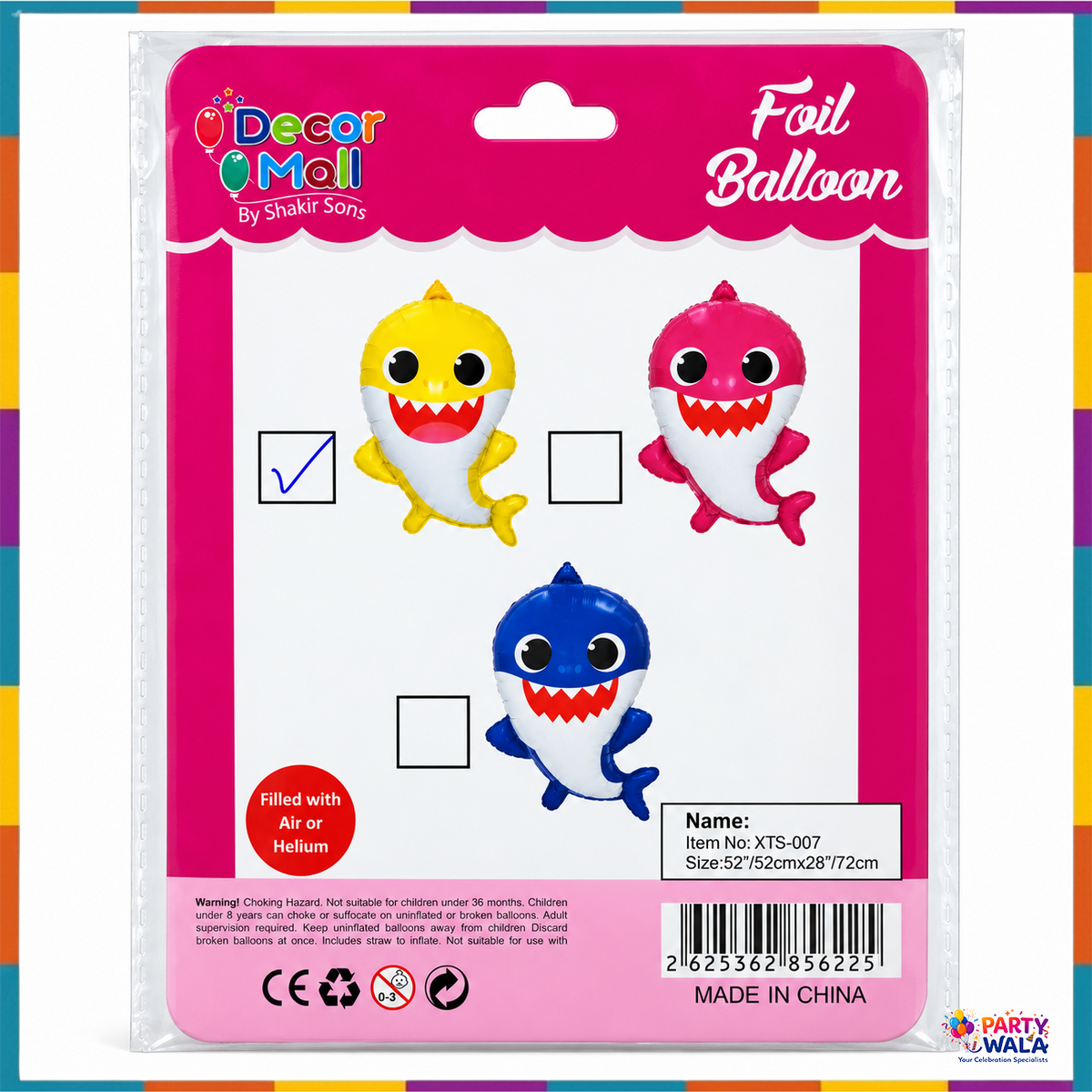 Decor Mall yellow Baby Shark foil balloon retail pack with selected yellow colour